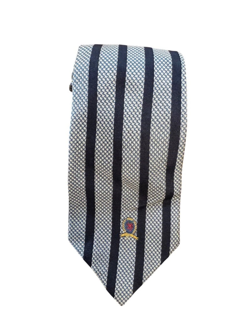 Tommy Hilfiger Mens Striped Silk Tie Navy & White Pattern Classic Design